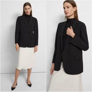 Theory Runway Collection Double Breasted Stretch Wool Blend Silk Trim Blazer